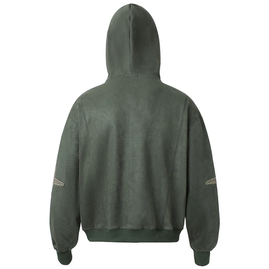 Vintage Suede Hoodies Patchwork Loose Hooded Hoodies Jacket Streetwear Harajuku Hip Hop Oversized Hoodie Sweatshirts