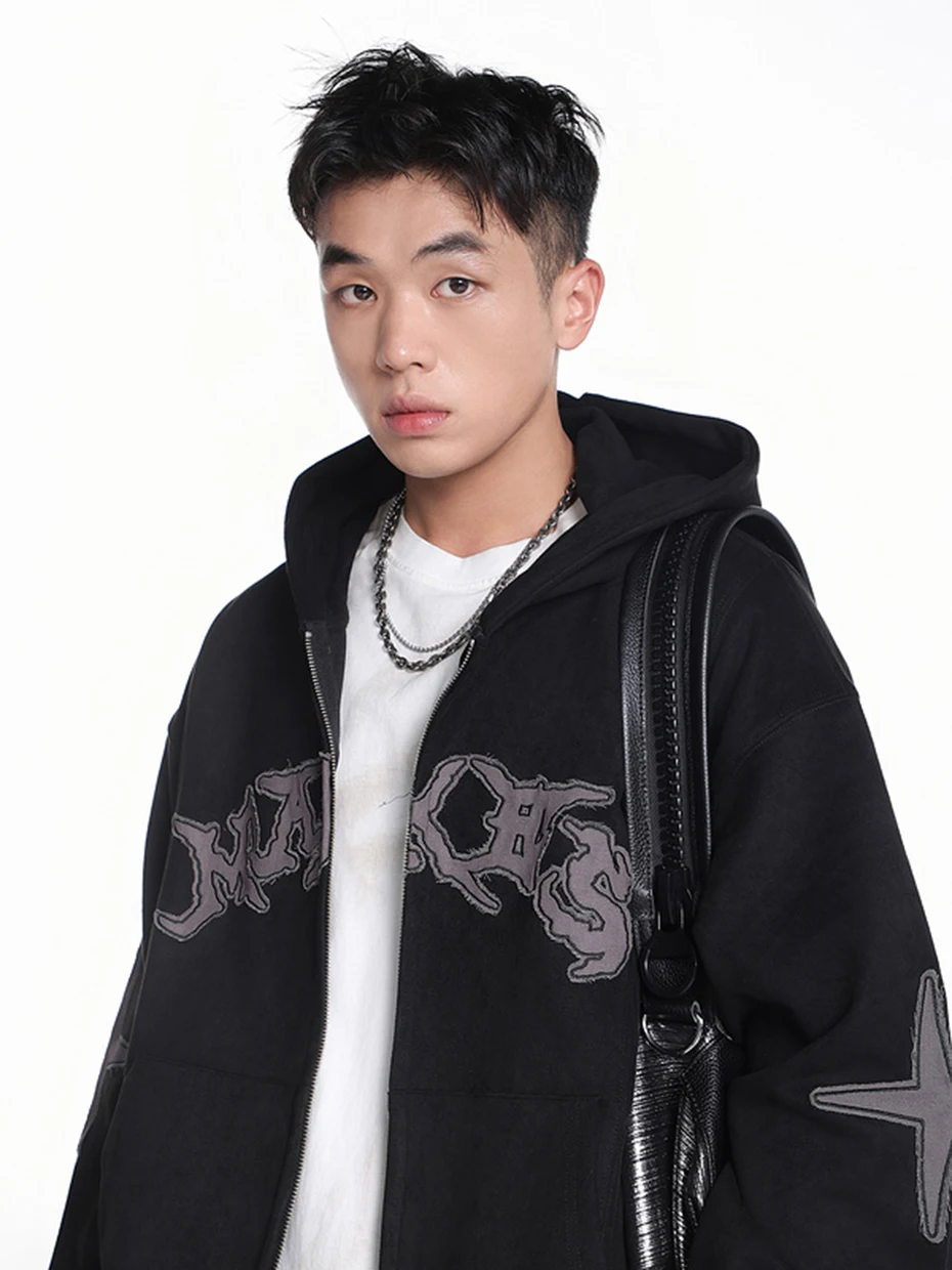 Vintage Suede Hoodies Patchwork Loose Hooded Hoodies Jacket Streetwear Harajuku Hip Hop Oversized Hoodie Sweatshirts