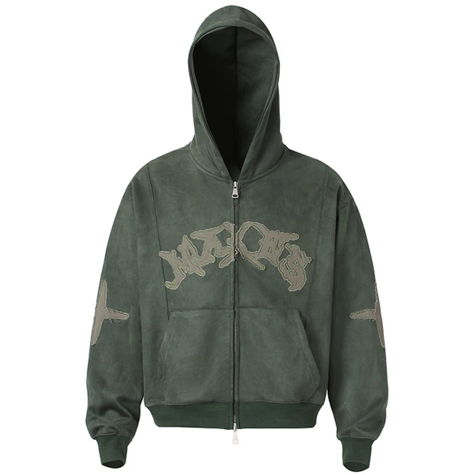 Vintage Suede Hoodies Patchwork Loose Hooded Hoodies Jacket Streetwear Harajuku Hip Hop Oversized Hoodie Sweatshirts