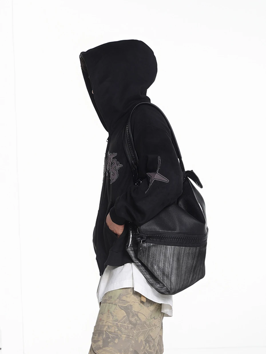 Vintage Suede Hoodies Patchwork Loose Hooded Hoodies Jacket Streetwear Harajuku Hip Hop Oversized Hoodie Sweatshirts