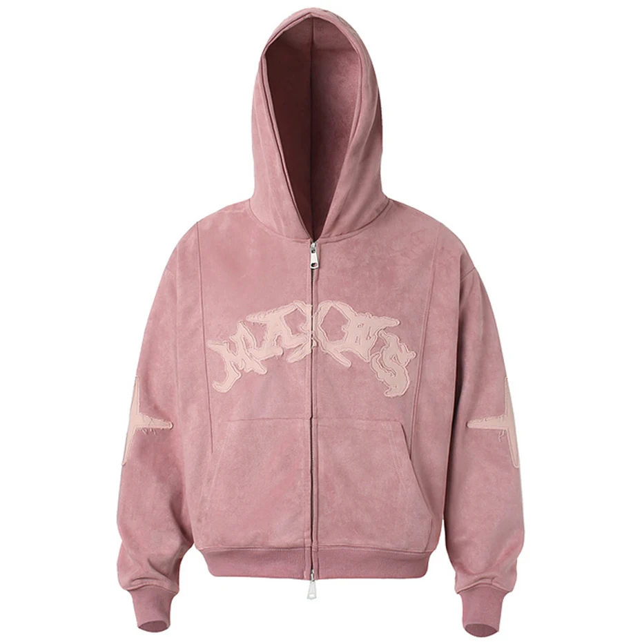 Vintage Suede Hoodies Patchwork Loose Hooded Hoodies Jacket Streetwear Harajuku Hip Hop Oversized Hoodie Sweatshirts