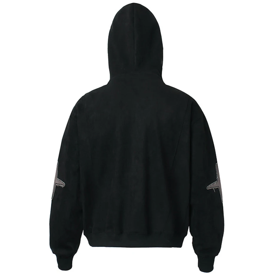 Vintage Suede Hoodies Patchwork Loose Hooded Hoodies Jacket Streetwear Harajuku Hip Hop Oversized Hoodie Sweatshirts