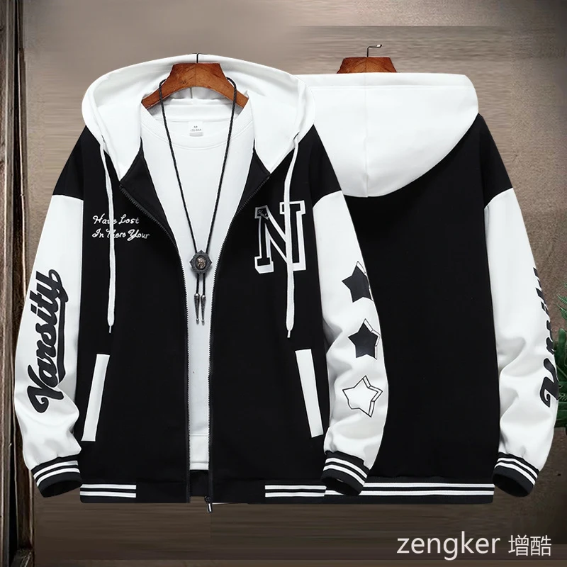 Large Size Cardigan Hoodie Versatile Hooded Hoodie Jacket Spring Autumn New Fashion Brand Patchwork Jacket zip up hoodie
