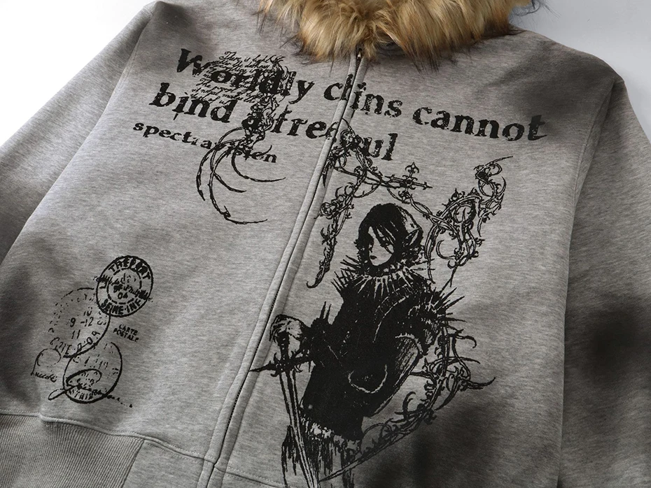 Fur Collar Hoodies Jackets Y2K Harajuku Oversized Hoodie Men Streetwear Hip Hop Loose Hooded Sweatshirts