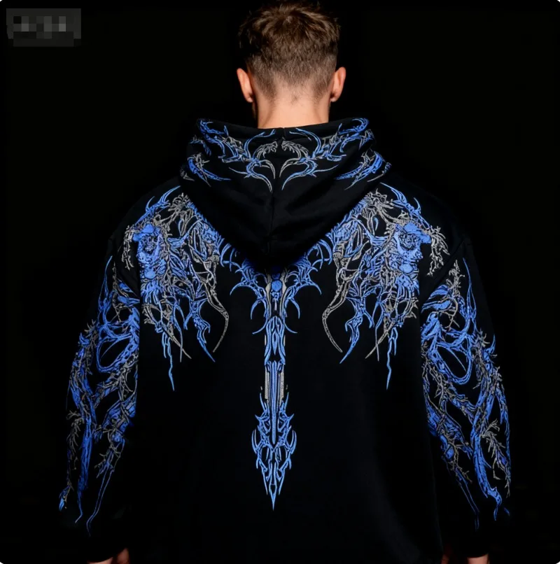 Autumn/Winter Men's Fleece Hoodie Evil Blood Super Size Casual Hoodie Street Hip-hop Personality Printed SportsHoodie Sweatshirt