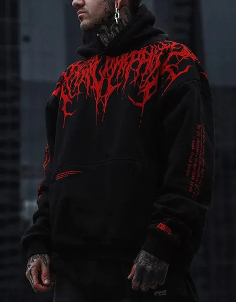 Autumn/Winter Men's Fleece Hoodie Evil Blood Super Size Casual Hoodie Street Hip-hop Personality Printed SportsHoodie Sweatshirt
