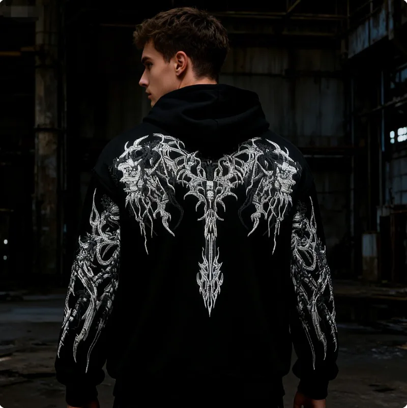 Autumn/Winter Men's Fleece Hoodie Evil Blood Super Size Casual Hoodie Street Hip-hop Personality Printed SportsHoodie Sweatshirt