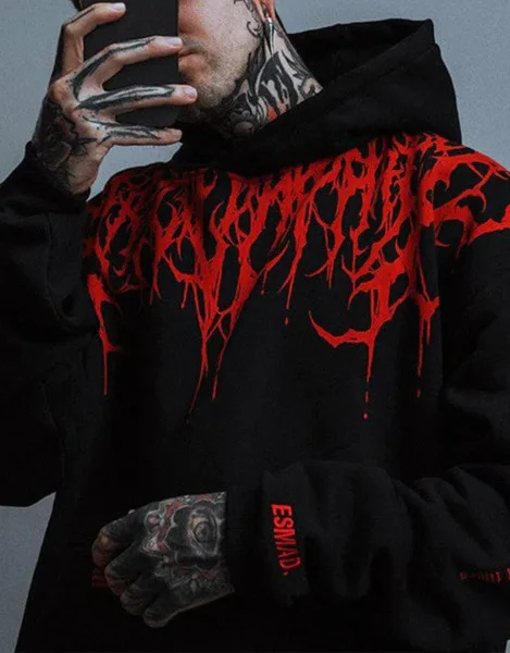 Autumn/Winter Men's Fleece Hoodie Evil Blood Super Size Casual Hoodie Street Hip-hop Personality Printed SportsHoodie Sweatshirt