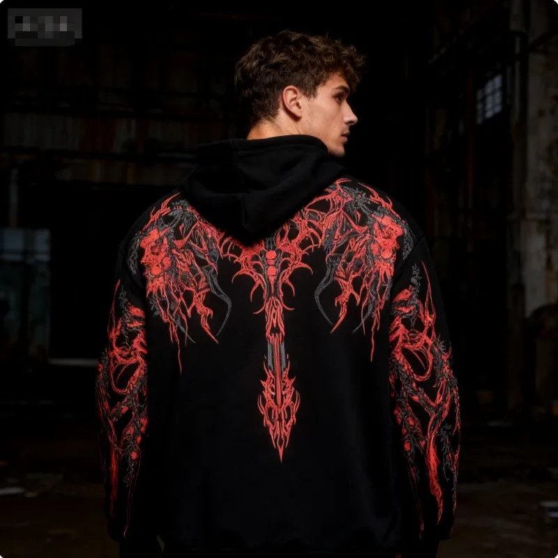 Autumn/Winter Men's Fleece Hoodie Evil Blood Super Size Casual Hoodie Street Hip-hop Personality Printed SportsHoodie Sweatshirt