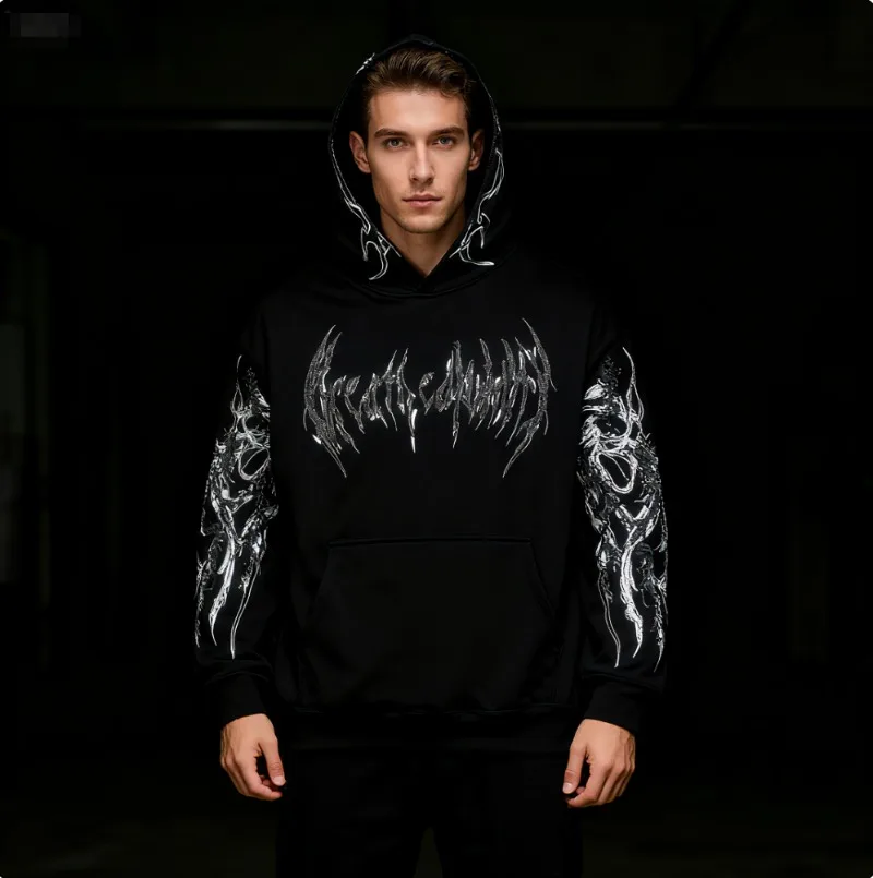 Autumn/Winter Men's Fleece Hoodie Evil Blood Super Size Casual Hoodie Street Hip-hop Personality Printed SportsHoodie Sweatshirt