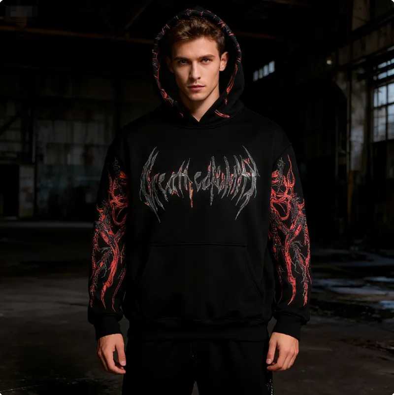 Autumn/Winter Men's Fleece Hoodie Evil Blood Super Size Casual Hoodie Street Hip-hop Personality Printed SportsHoodie Sweatshirt