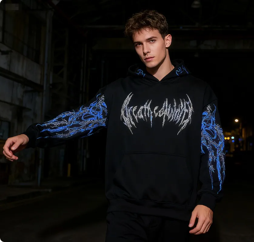 Autumn/Winter Men's Fleece Hoodie Evil Blood Super Size Casual Hoodie Street Hip-hop Personality Printed SportsHoodie Sweatshirt