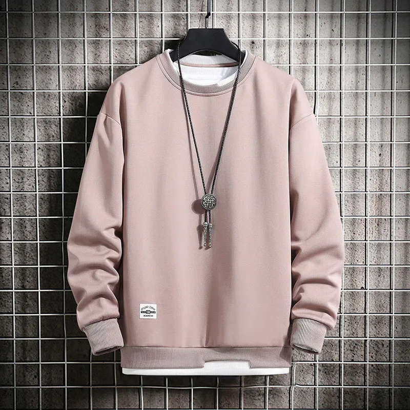 2024 spring Mens Casual Sweatshirts Fashion Fake Two Pieces O Neck Hoodies Men Harajuku Streetwear Tops Autumn Male Sweatshirt