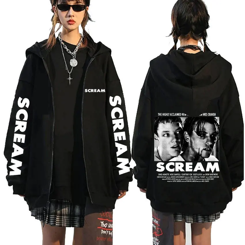 Horror Movie Scream Billy Loomis Zipper Hoodie Men Women Casual Vintage Zip Up Jacket Men's Fashion Oversized Zip Up Sweatshirt