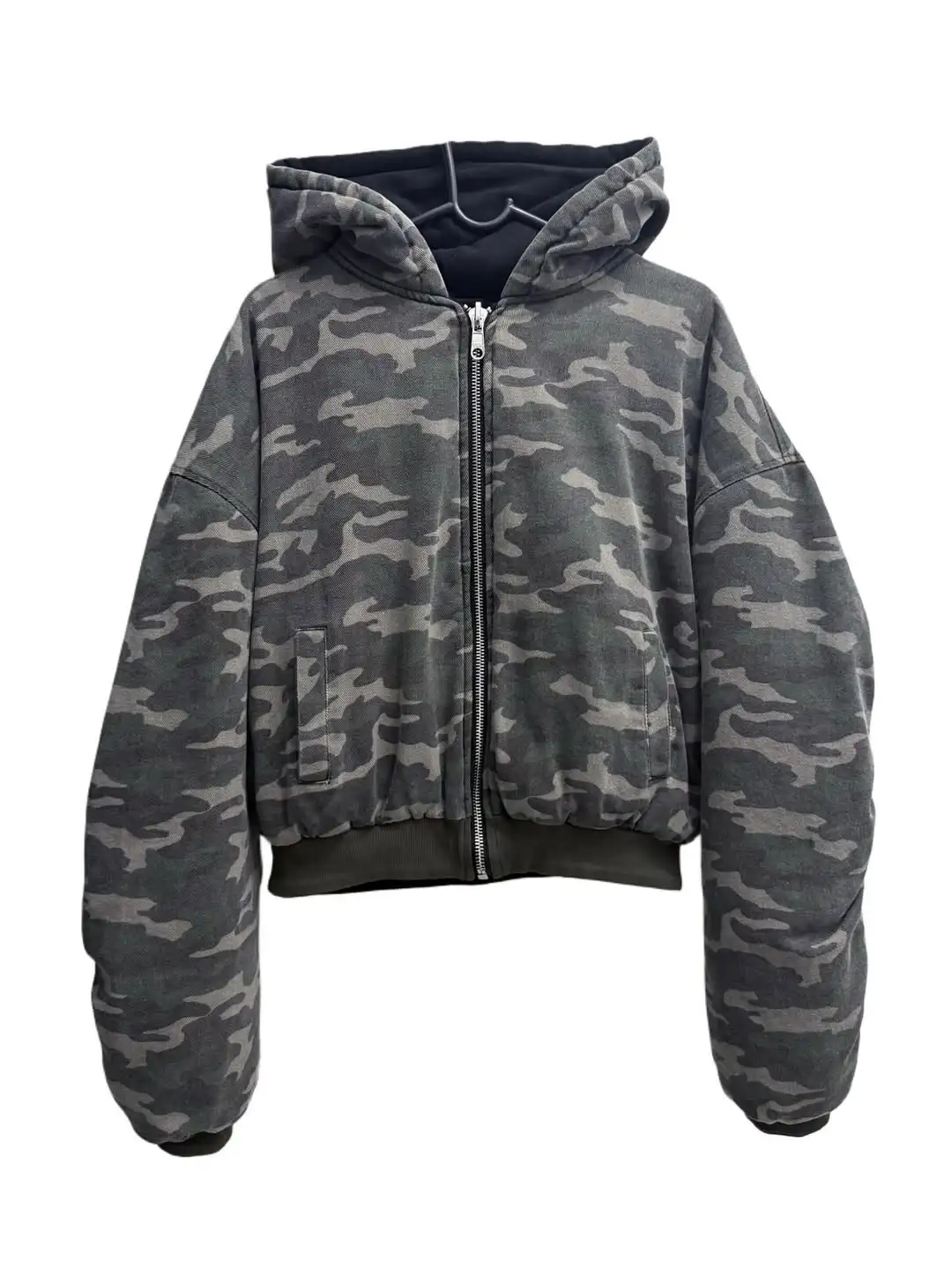 Mens Womens American Street Camouflage Cropped Zip Up Hoodie Loose Fit Drop Shoulder Reversible Jacket Casual Streetwear Top