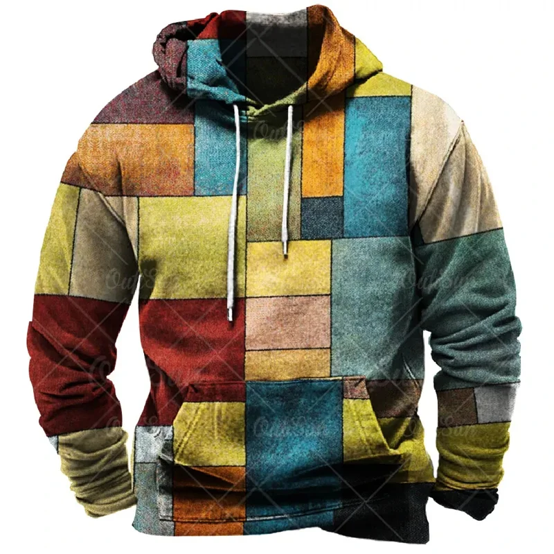 Retro Men's Clothing Hoodie 3D Printed Color Hoodie Long-sleeved Sweatshirt Men's Streetwear Unisex Casual Sweatshirt Tops
