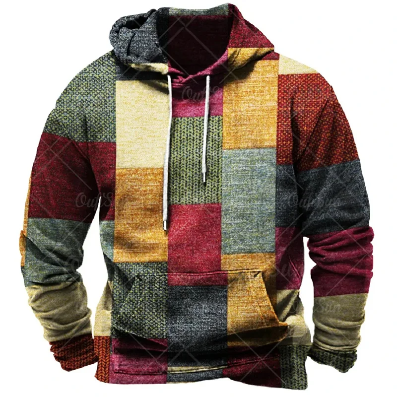 Retro Men's Clothing Hoodie 3D Printed Color Hoodie Long-sleeved Sweatshirt Men's Streetwear Unisex Casual Sweatshirt Tops