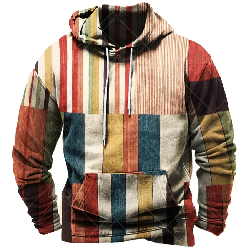 Retro Men's Clothing Hoodie 3D Printed Color Hoodie Long-sleeved Sweatshirt Men's Streetwear Unisex Casual Sweatshirt Tops