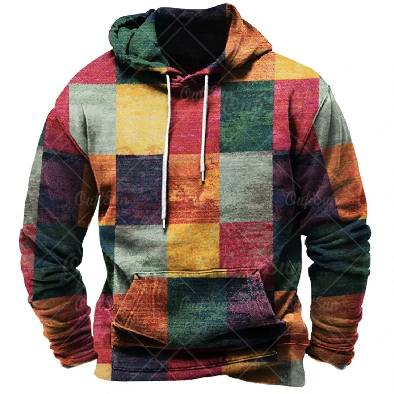 Retro Men's Clothing Hoodie 3D Printed Color Hoodie Long-sleeved Sweatshirt Men's Streetwear Unisex Casual Sweatshirt Tops