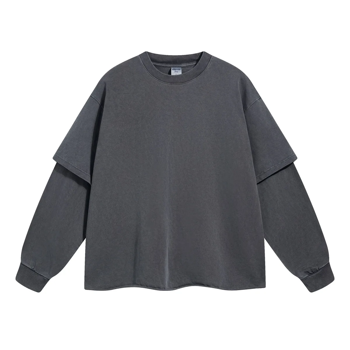 Spring Autumn New Fashion Men's American High Street Trendy Solid O-neck Hoodies Vintage Long Sleeved Fake 2 Sets of Clothing