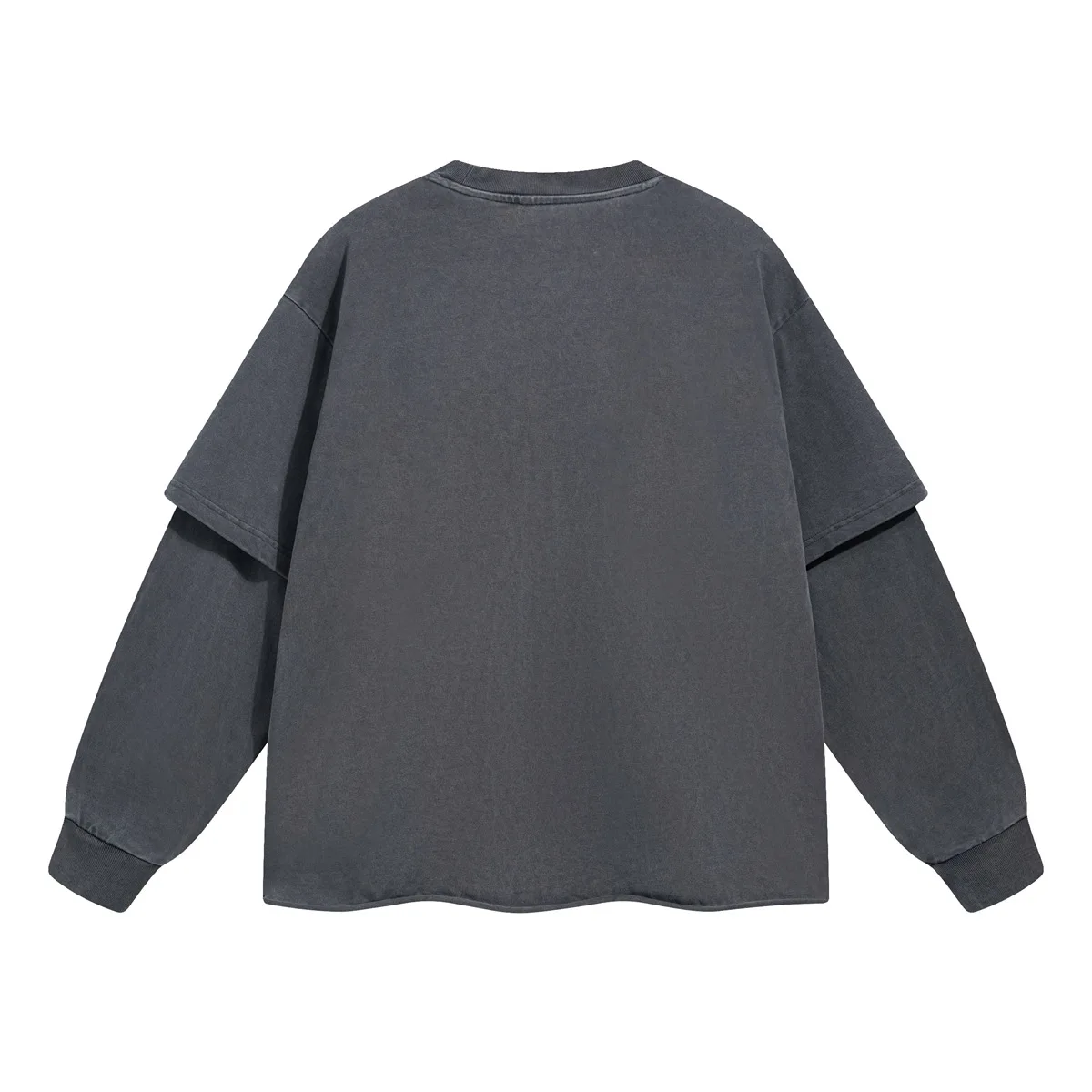 Spring Autumn New Fashion Men's American High Street Trendy Solid O-neck Hoodies Vintage Long Sleeved Fake 2 Sets of Clothing