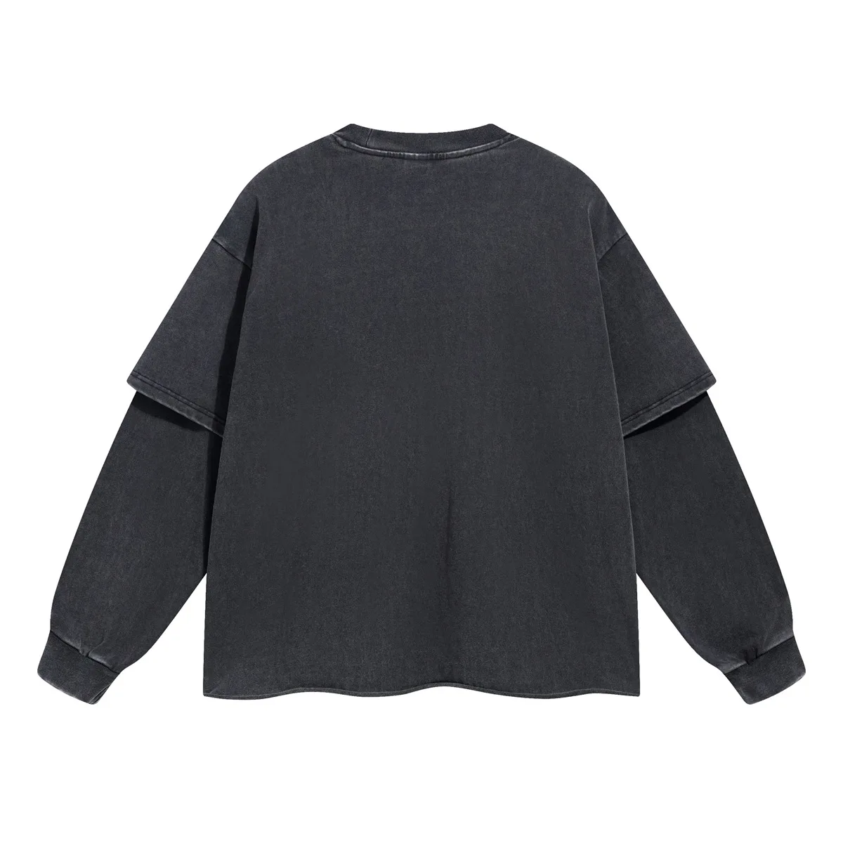 Spring Autumn New Fashion Men's American High Street Trendy Solid O-neck Hoodies Vintage Long Sleeved Fake 2 Sets of Clothing