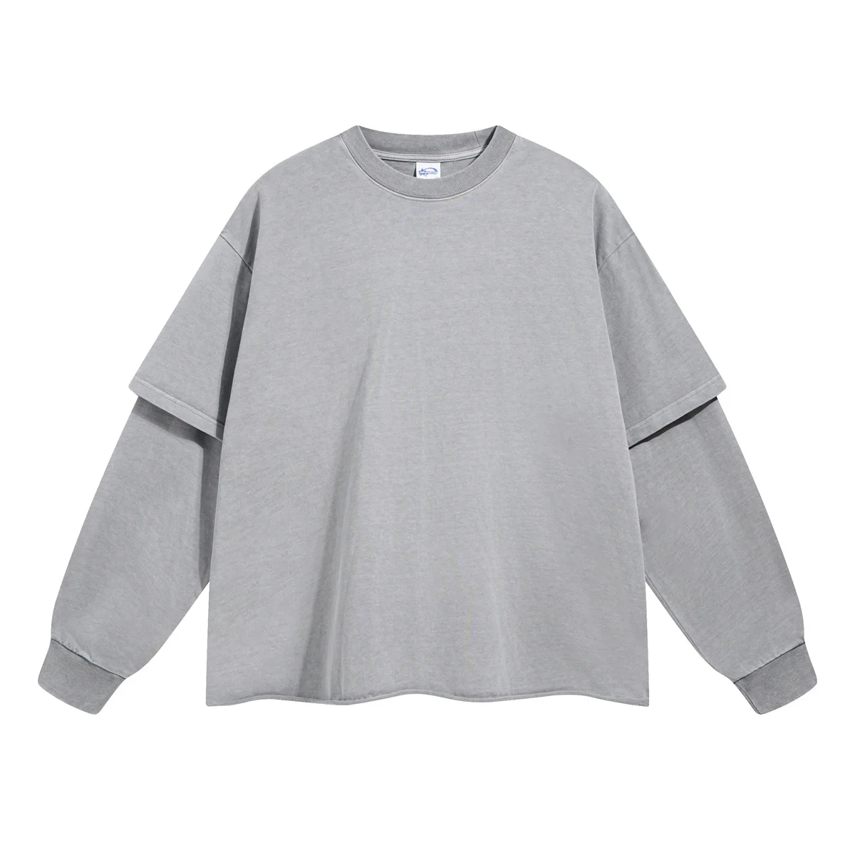 Spring Autumn New Fashion Men's American High Street Trendy Solid O-neck Hoodies Vintage Long Sleeved Fake 2 Sets of Clothing