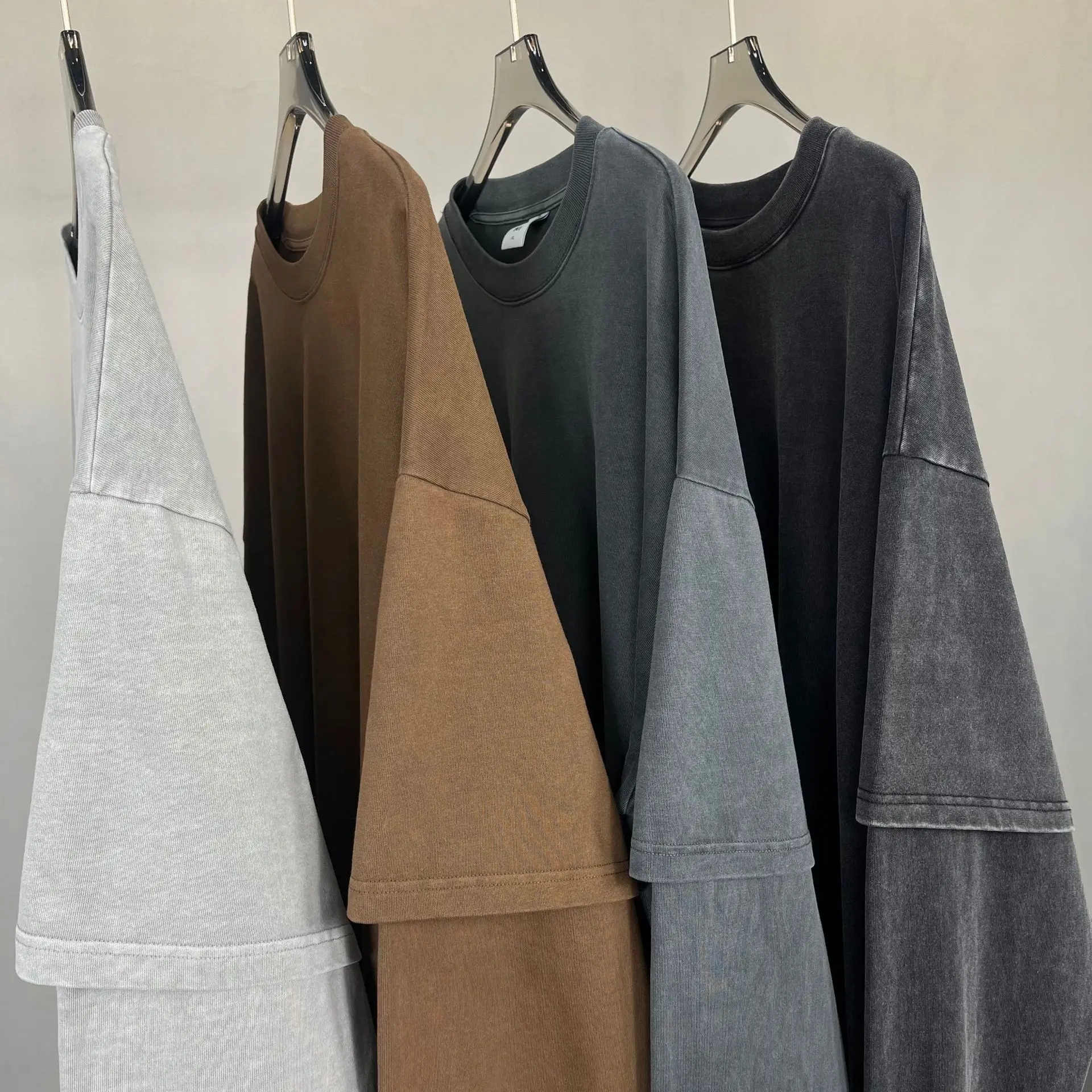 Spring Autumn New Fashion Men's American High Street Trendy Solid O-neck Hoodies Vintage Long Sleeved Fake 2 Sets of Clothing