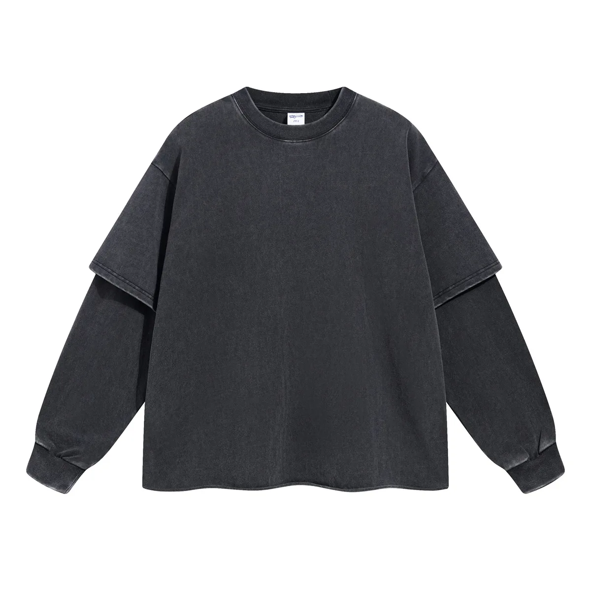 Spring Autumn New Fashion Men's American High Street Trendy Solid O-neck Hoodies Vintage Long Sleeved Fake 2 Sets of Clothing
