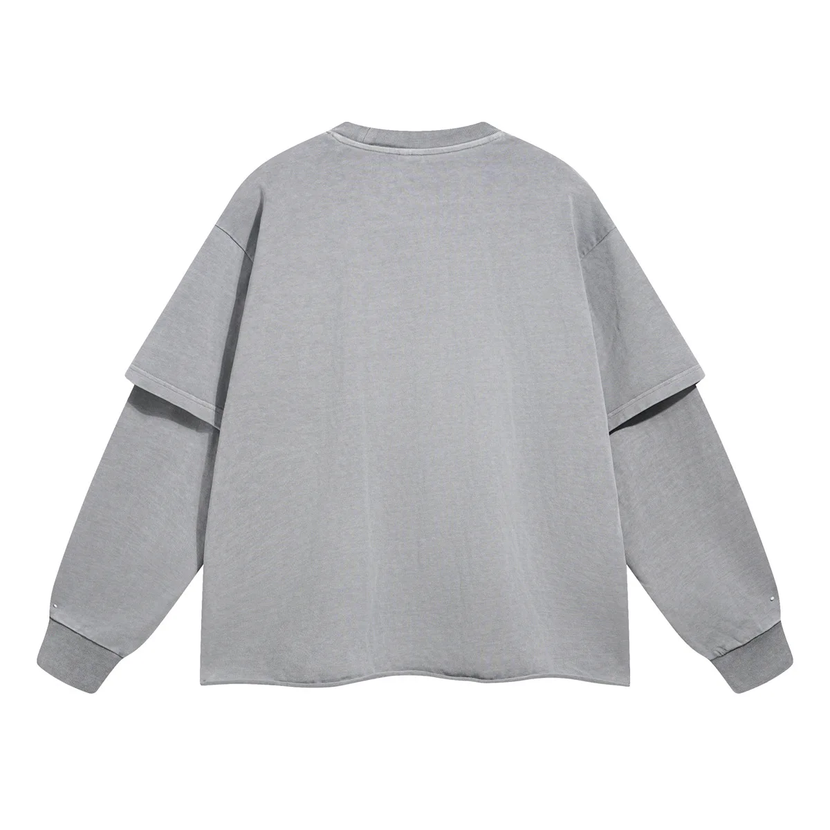 Spring Autumn New Fashion Men's American High Street Trendy Solid O-neck Hoodies Vintage Long Sleeved Fake 2 Sets of Clothing