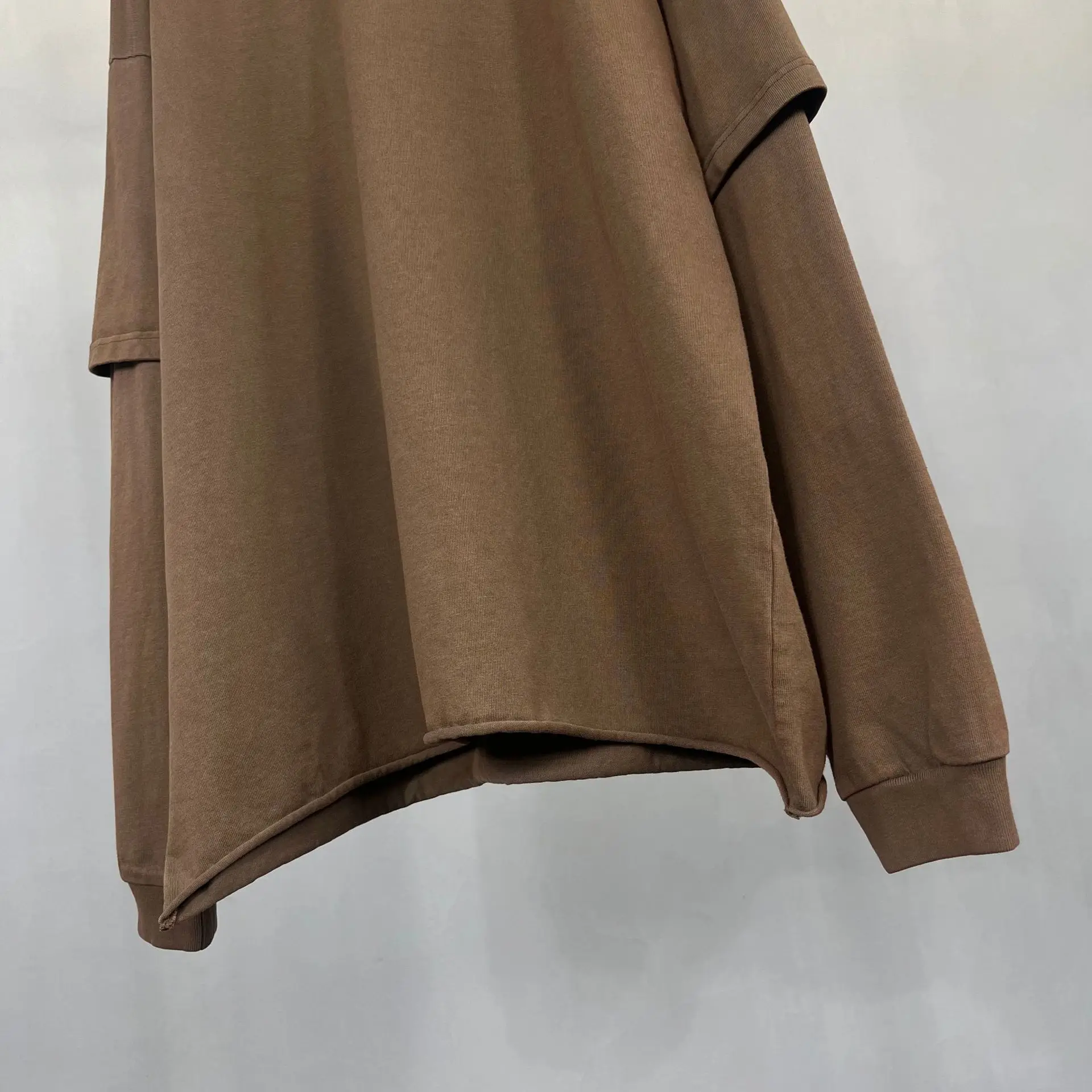 Spring Autumn New Fashion Men's American High Street Trendy Solid O-neck Hoodies Vintage Long Sleeved Fake 2 Sets of Clothing