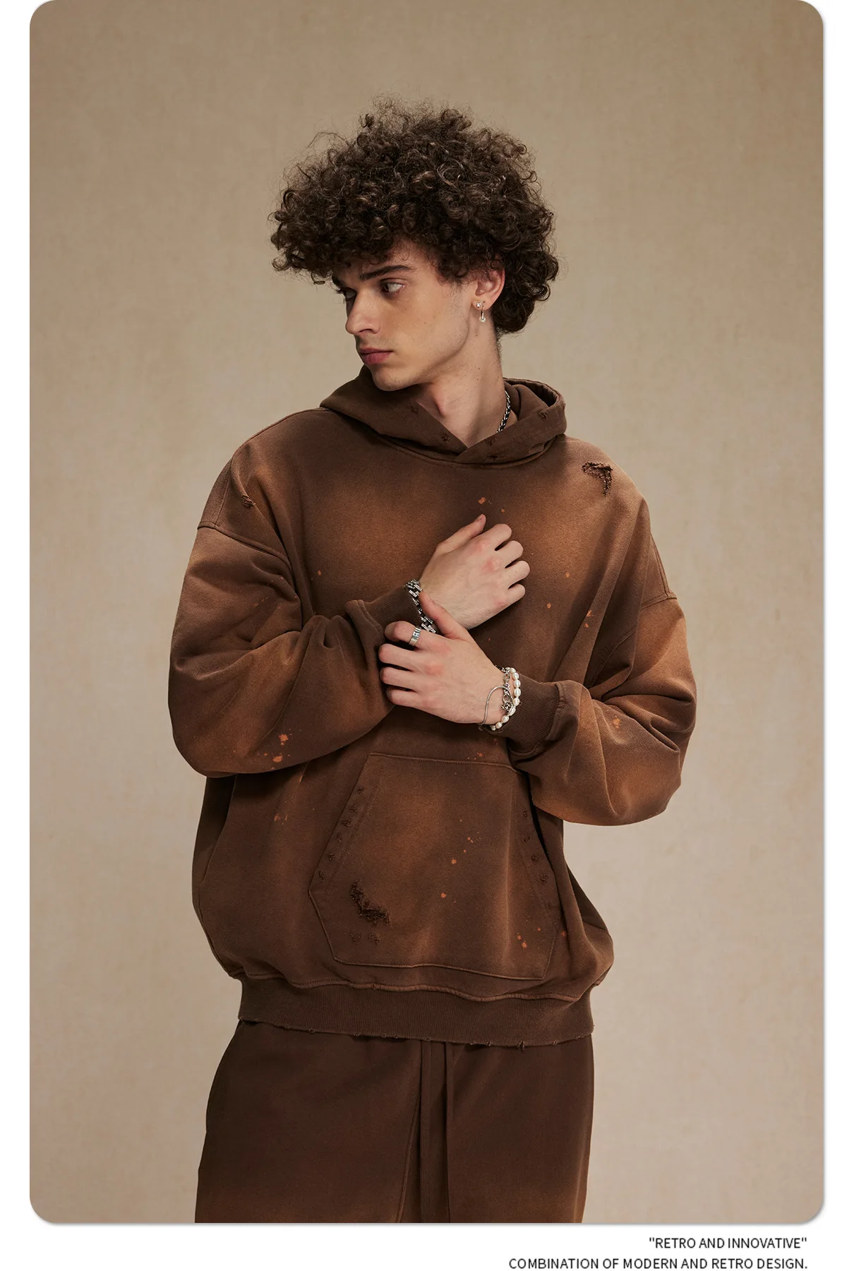 IEFB American Style Male Hoodies Make Old Spray Splash-ink Hole Design Men's Sweatshirt Winter Spring New Trendy Men Wear 9W123
