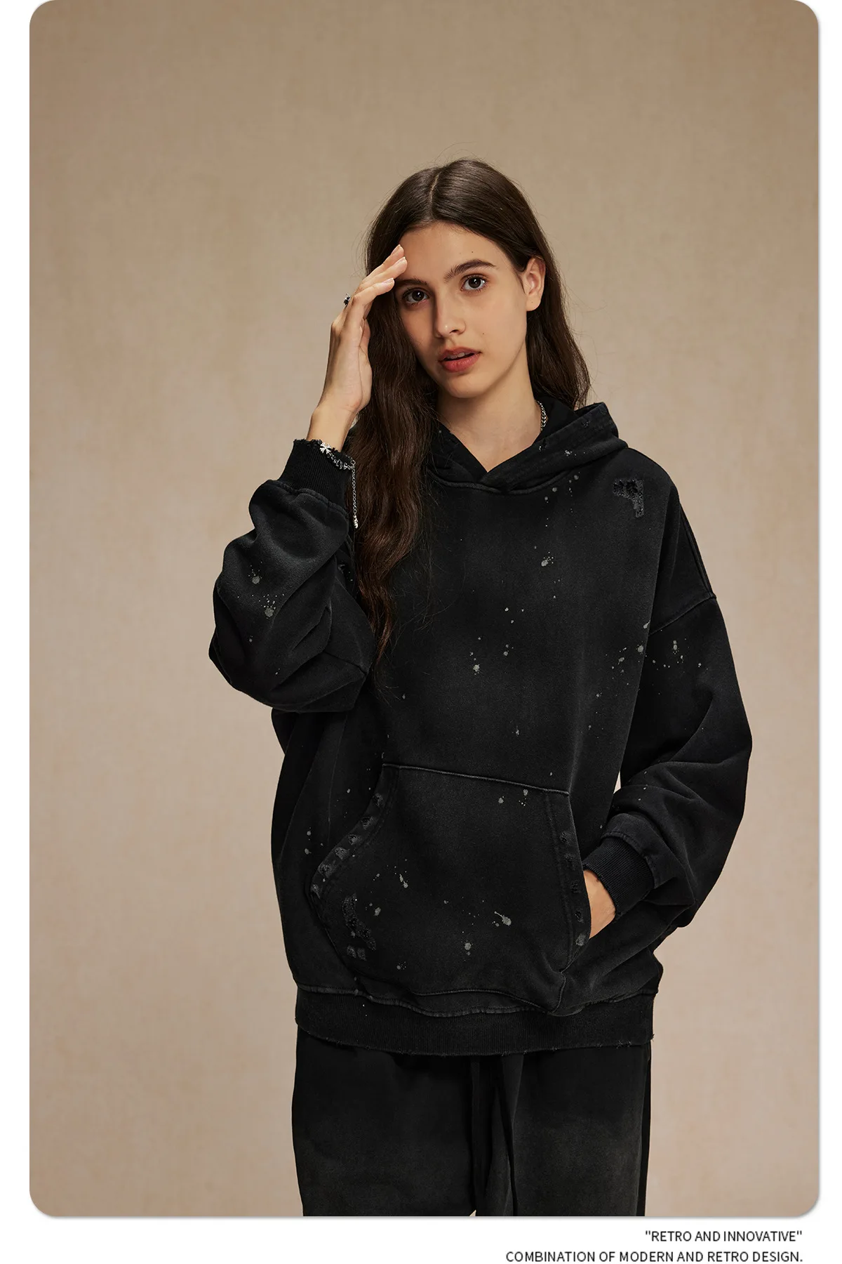 IEFB American Style Male Hoodies Make Old Spray Splash-ink Hole Design Men's Sweatshirt Winter Spring New Trendy Men Wear 9W123