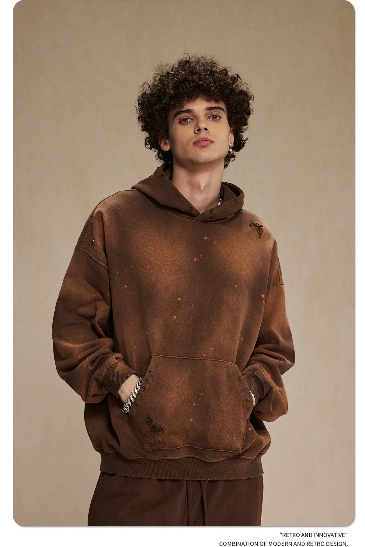 IEFB American Style Male Hoodies Make Old Spray Splash-ink Hole Design Men's Sweatshirt Winter Spring New Trendy Men Wear 9W123