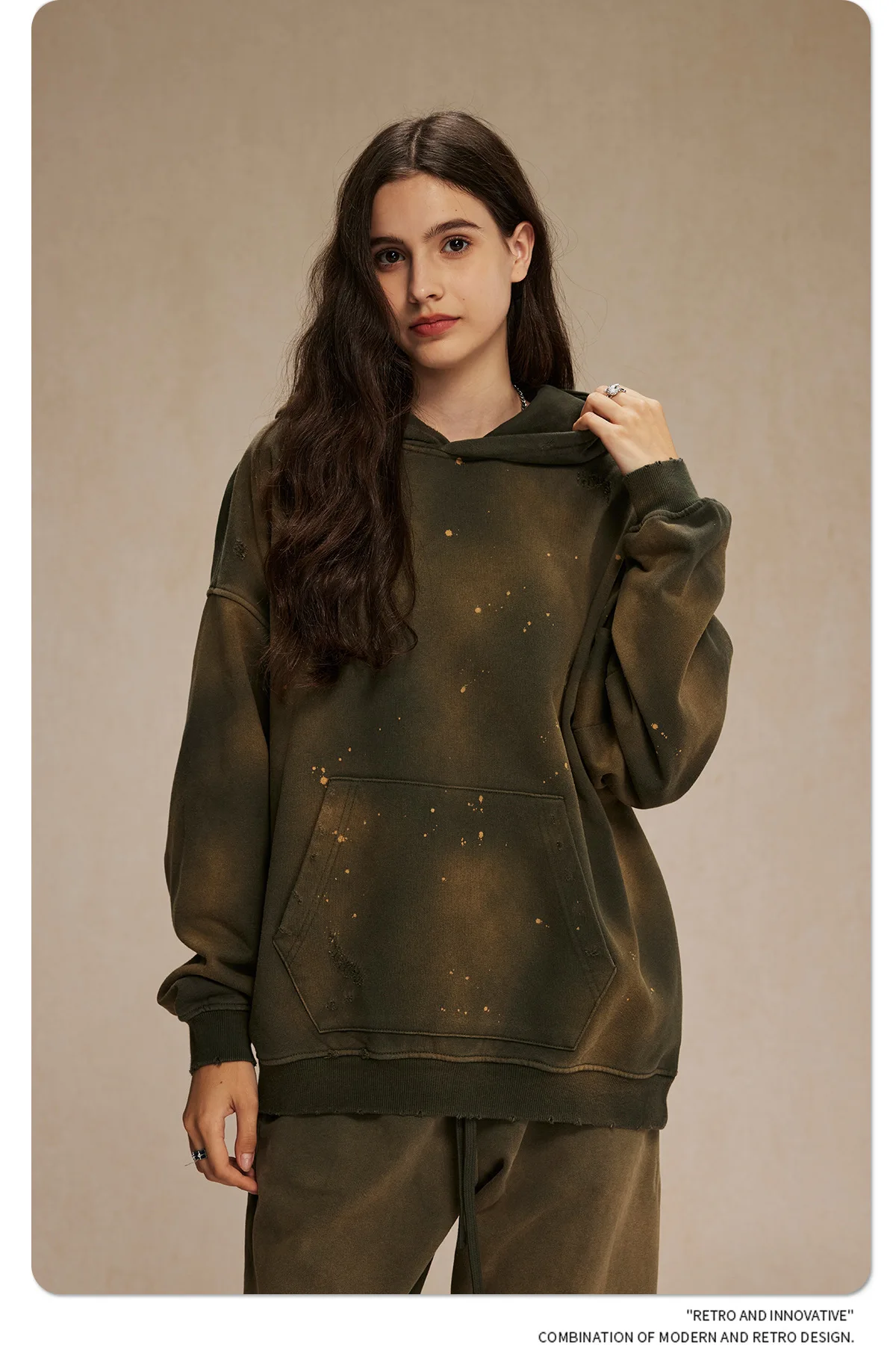 IEFB American Style Male Hoodies Make Old Spray Splash-ink Hole Design Men's Sweatshirt Winter Spring New Trendy Men Wear 9W123
