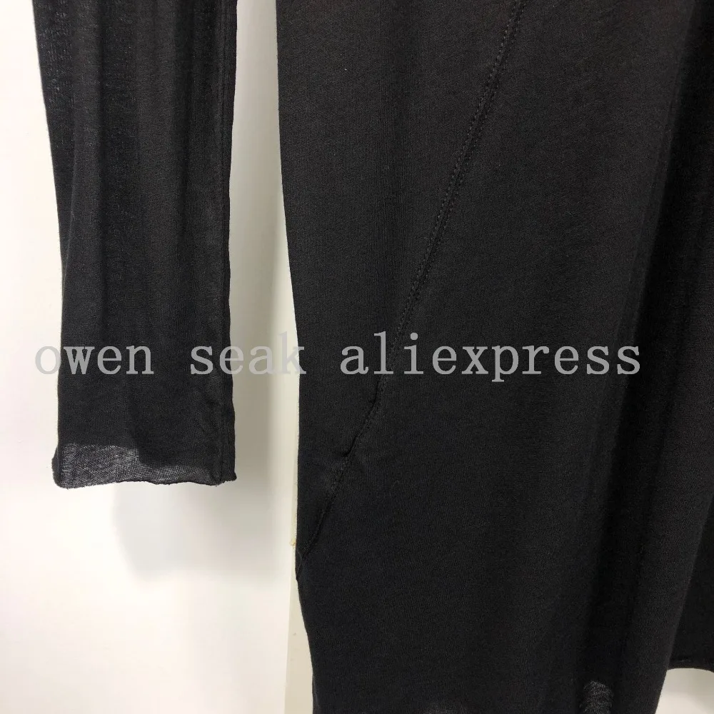 Owen Seak Men Bottoming Shirt 100% Cotton Gothic Style Women's Clothing Tops Tees Summer Women Casual Black Long Sweater Shirt