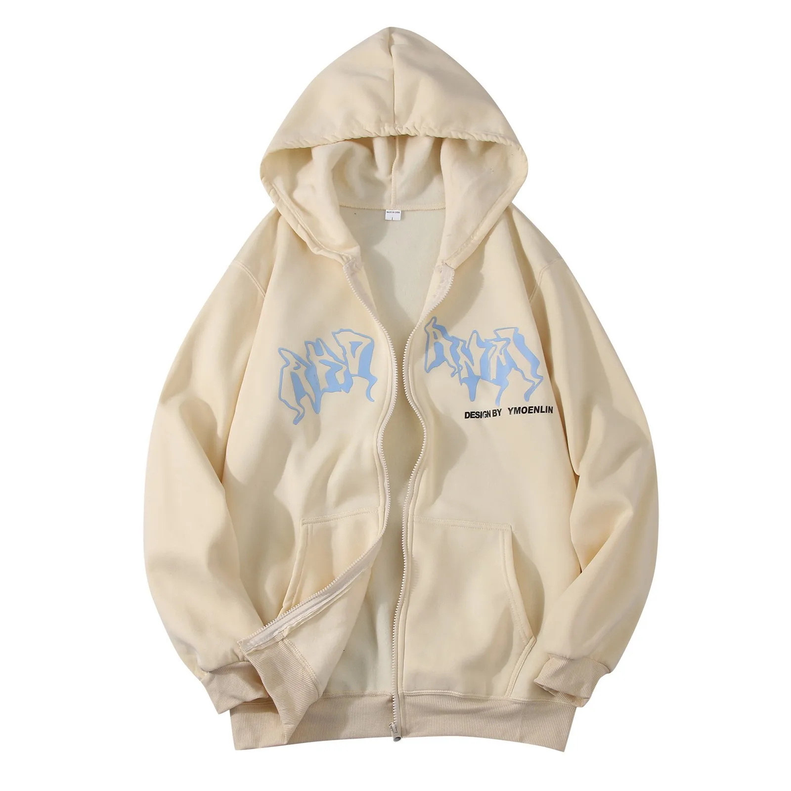Jacket Zip Up Hoodies Hip Hop Sweatshirt Vintage Goth Print Hooded Jacket Street Fashion Unisex Drawstring Autumn Fleece Hoodie
