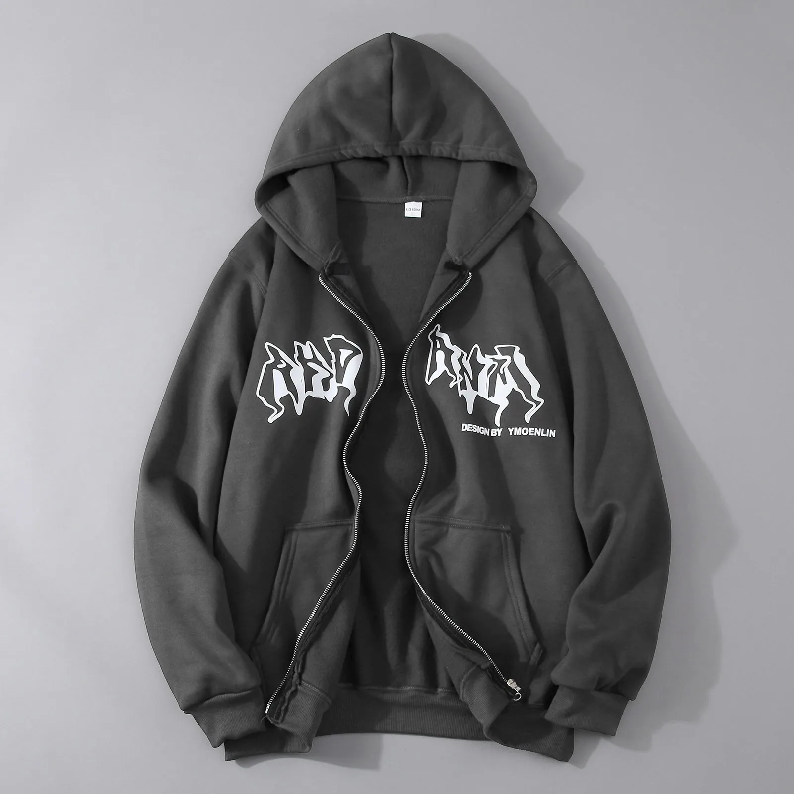 Jacket Zip Up Hoodies Hip Hop Sweatshirt Vintage Goth Print Hooded Jacket Street Fashion Unisex Drawstring Autumn Fleece Hoodie