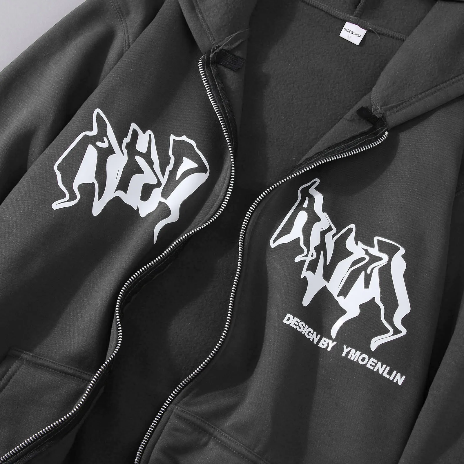 Jacket Zip Up Hoodies Hip Hop Sweatshirt Vintage Goth Print Hooded Jacket Street Fashion Unisex Drawstring Autumn Fleece Hoodie