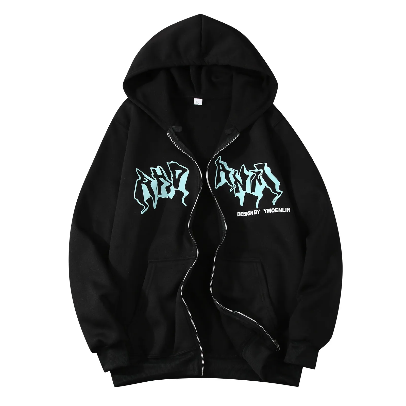 Jacket Zip Up Hoodies Hip Hop Sweatshirt Vintage Goth Print Hooded Jacket Street Fashion Unisex Drawstring Autumn Fleece Hoodie
