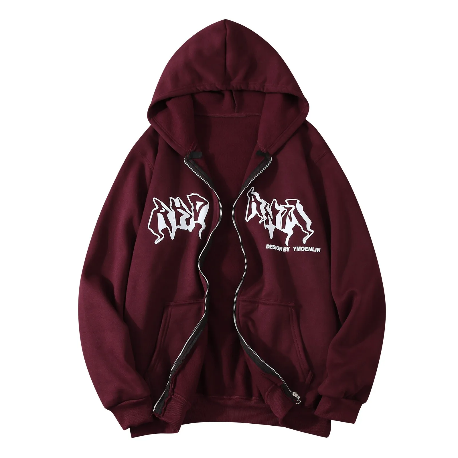Jacket Zip Up Hoodies Hip Hop Sweatshirt Vintage Goth Print Hooded Jacket Street Fashion Unisex Drawstring Autumn Fleece Hoodie