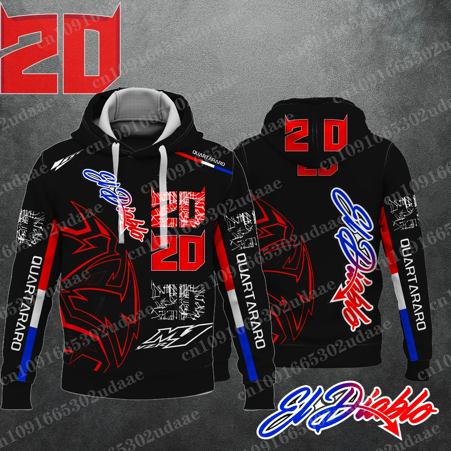 New 2025Motorcycle Race No. 20 Driver Fabio Quartararo Creative Hoodie for Extreme Sports Track Enthusiasts Fans Hoodie