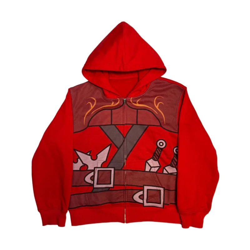 Y2K Japanese High Street Zipup Hoodie Ninja Casual Cosplay Print Anime Sweatshirt Daily Harajuku New Streetwear Unisex Boxy Tops