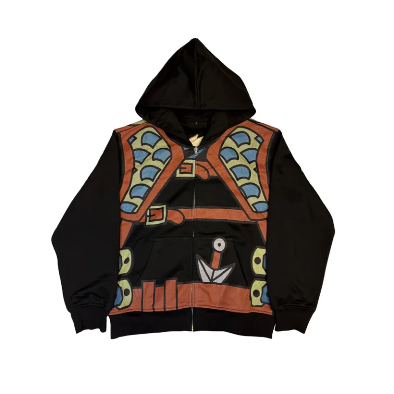 Y2K Japanese High Street Zipup Hoodie Ninja Casual Cosplay Print Anime Sweatshirt Daily Harajuku New Streetwear Unisex Boxy Tops