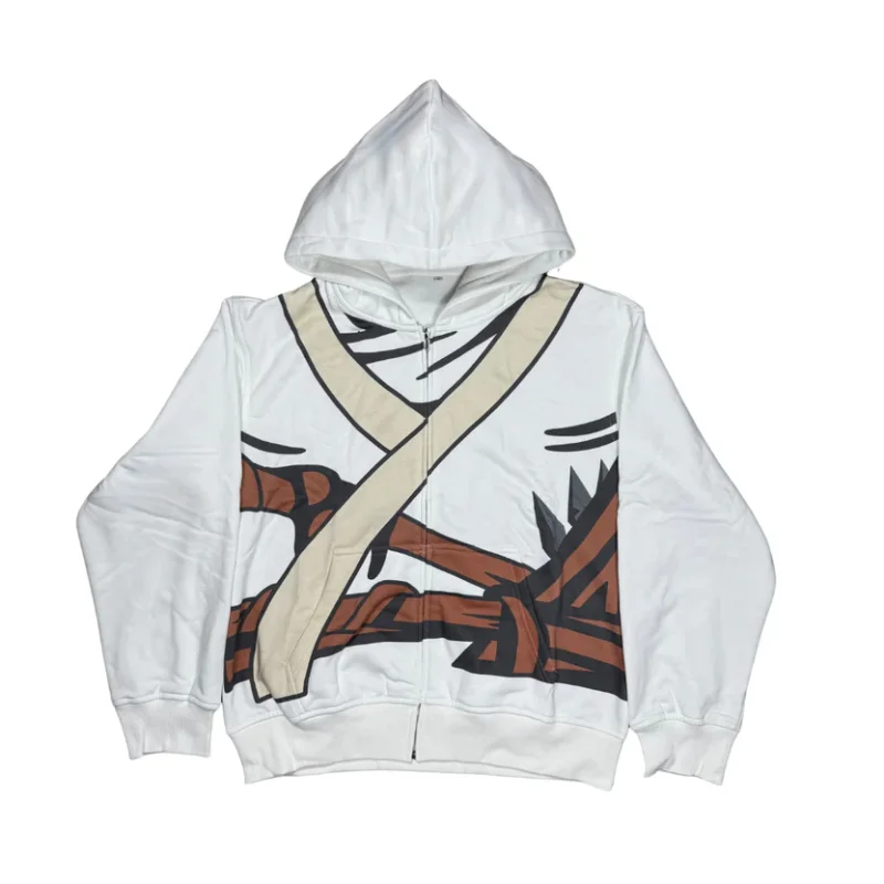 Y2K Japanese High Street Zipup Hoodie Ninja Casual Cosplay Print Anime Sweatshirt Daily Harajuku New Streetwear Unisex Boxy Tops