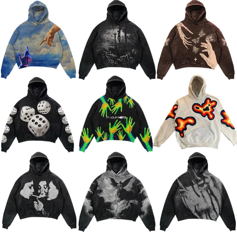 New Rock American Style Sweatshirts for Men Loose Hip Hop Y2k Clothes Korean Harajuku Fashion Simple Man Hoodies Novelty And In