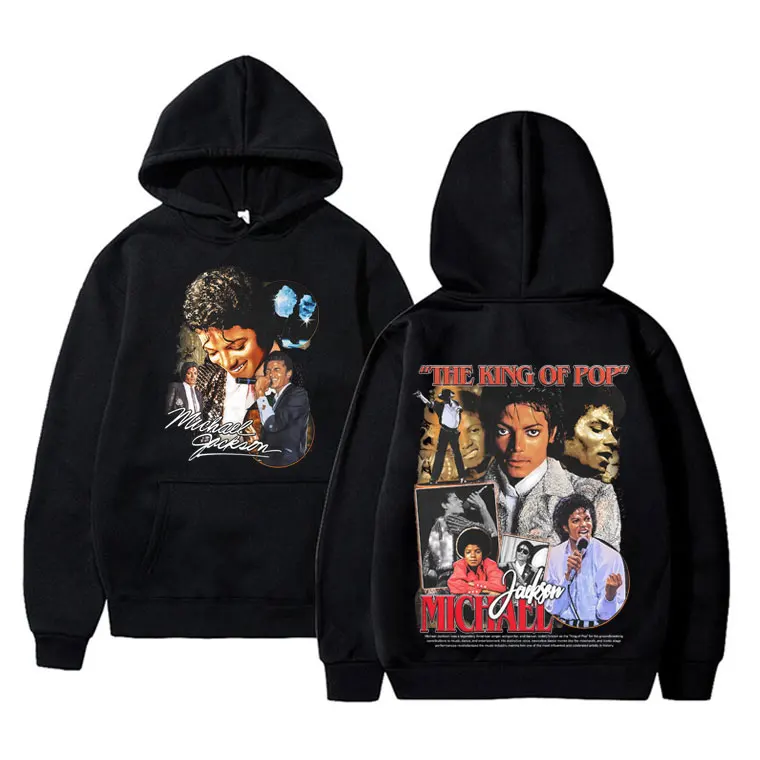 Classic Michael Jackson King of Pop Double Sided Print Hoodie Men Vintage Gothic Rock Sweatshirt Man Casual Oversized Streetwear