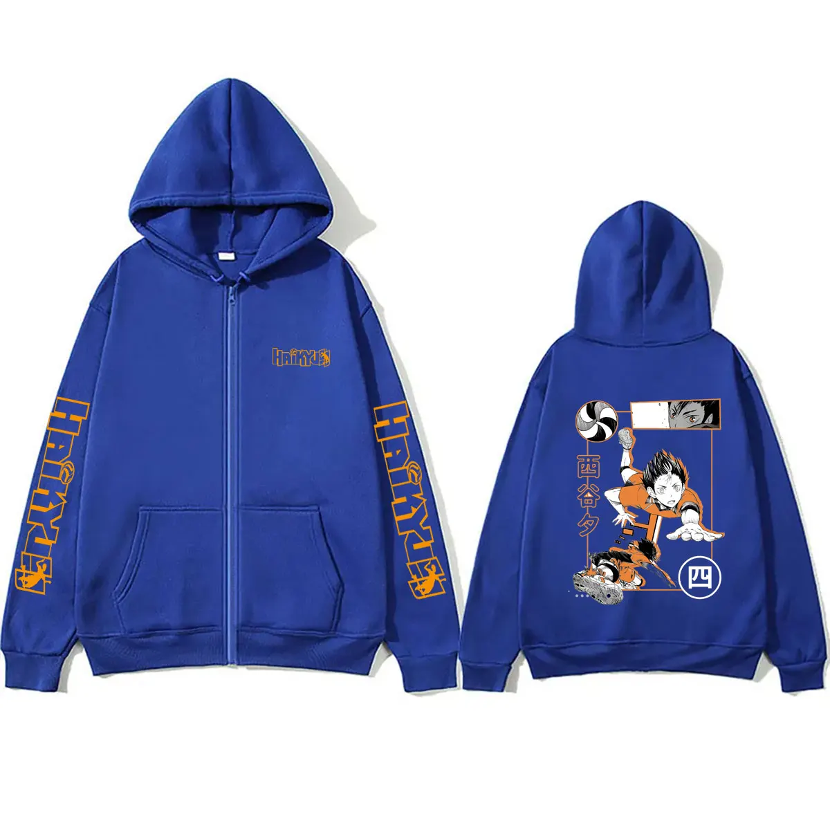 Anime Haikyuu Yu Nishinoya Graphic Zipper Hoodie Men Women Manga Cosplay Zip Up Jacket Men's Fleece Cotton Zip Up Sweatshirts