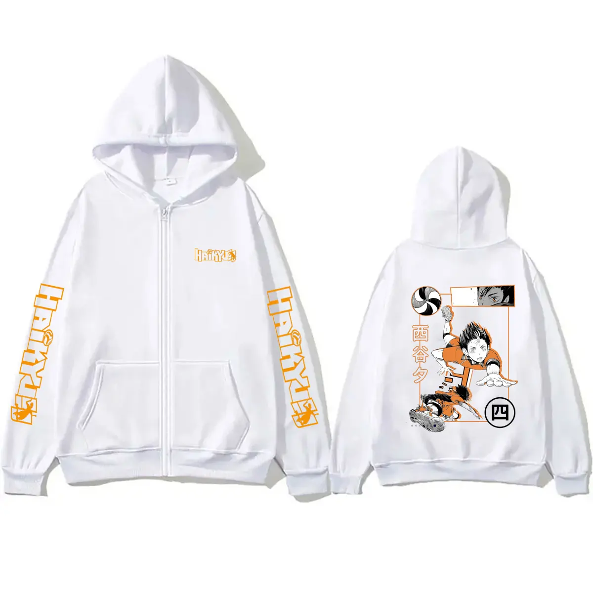 Anime Haikyuu Yu Nishinoya Graphic Zipper Hoodie Men Women Manga Cosplay Zip Up Jacket Men's Fleece Cotton Zip Up Sweatshirts