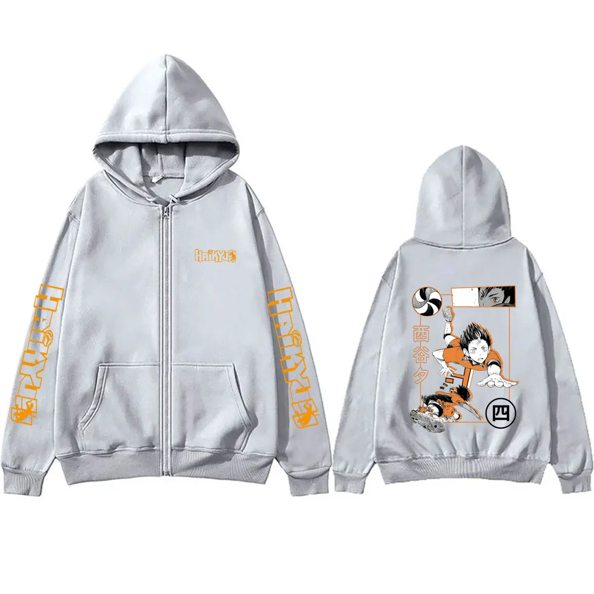 Anime Haikyuu Yu Nishinoya Graphic Zipper Hoodie Men Women Manga Cosplay Zip Up Jacket Men's Fleece Cotton Zip Up Sweatshirts